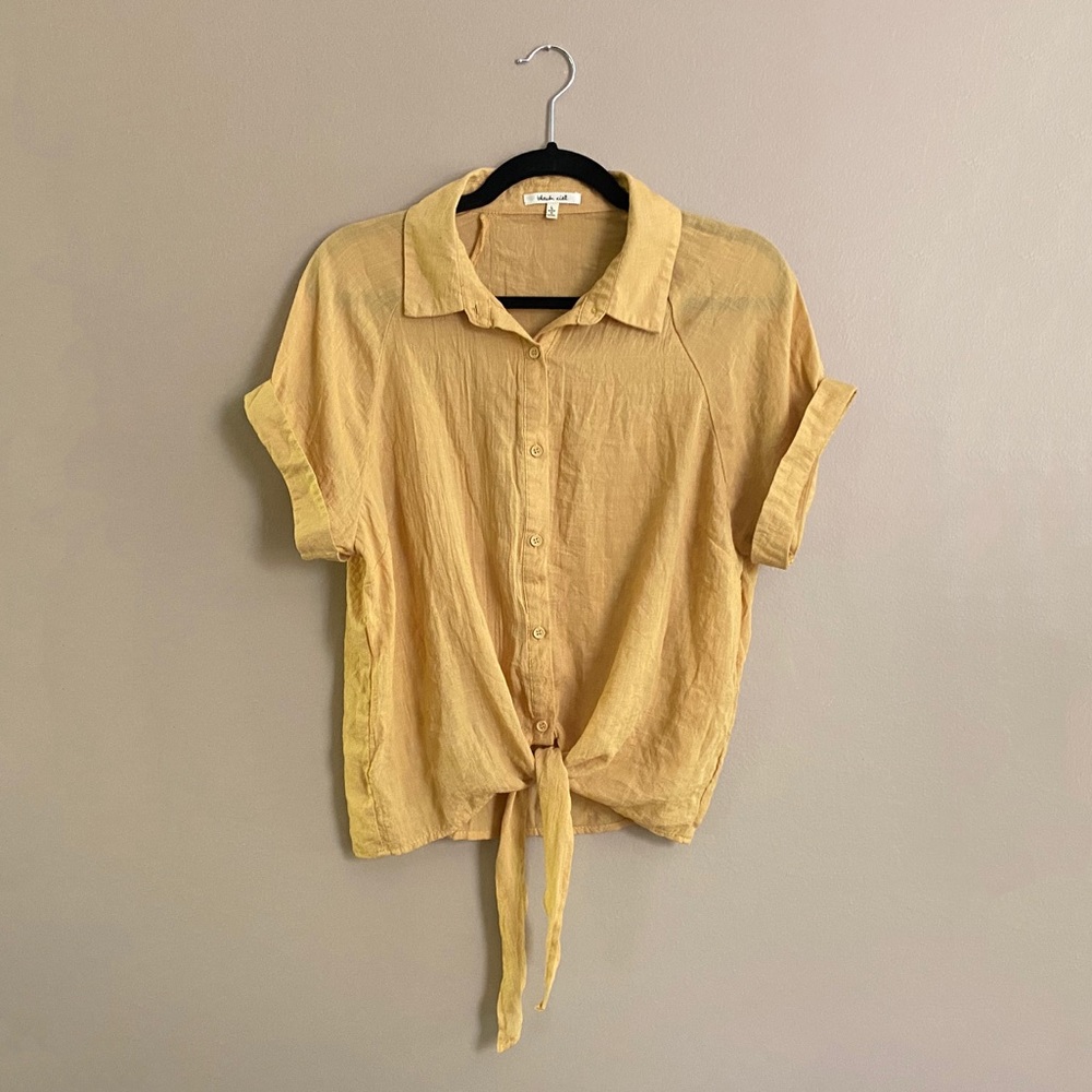 Yellow Knot Front Button Down Shirt